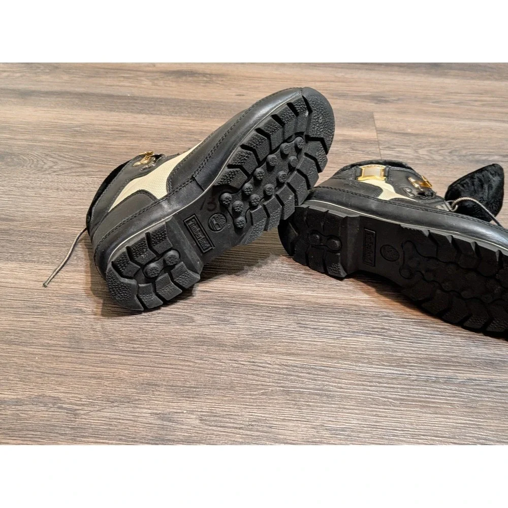 Timberland‎ Euro Hiker Boots Black Leather Tan Fabric Size 8M